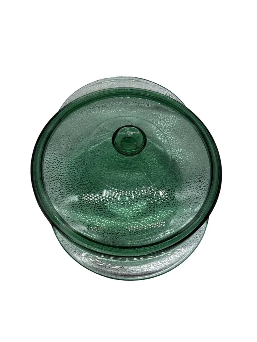 Anchor Hocking Vintage Green Glass Covered Casserole Dish 2 Quart Textured Bubbl